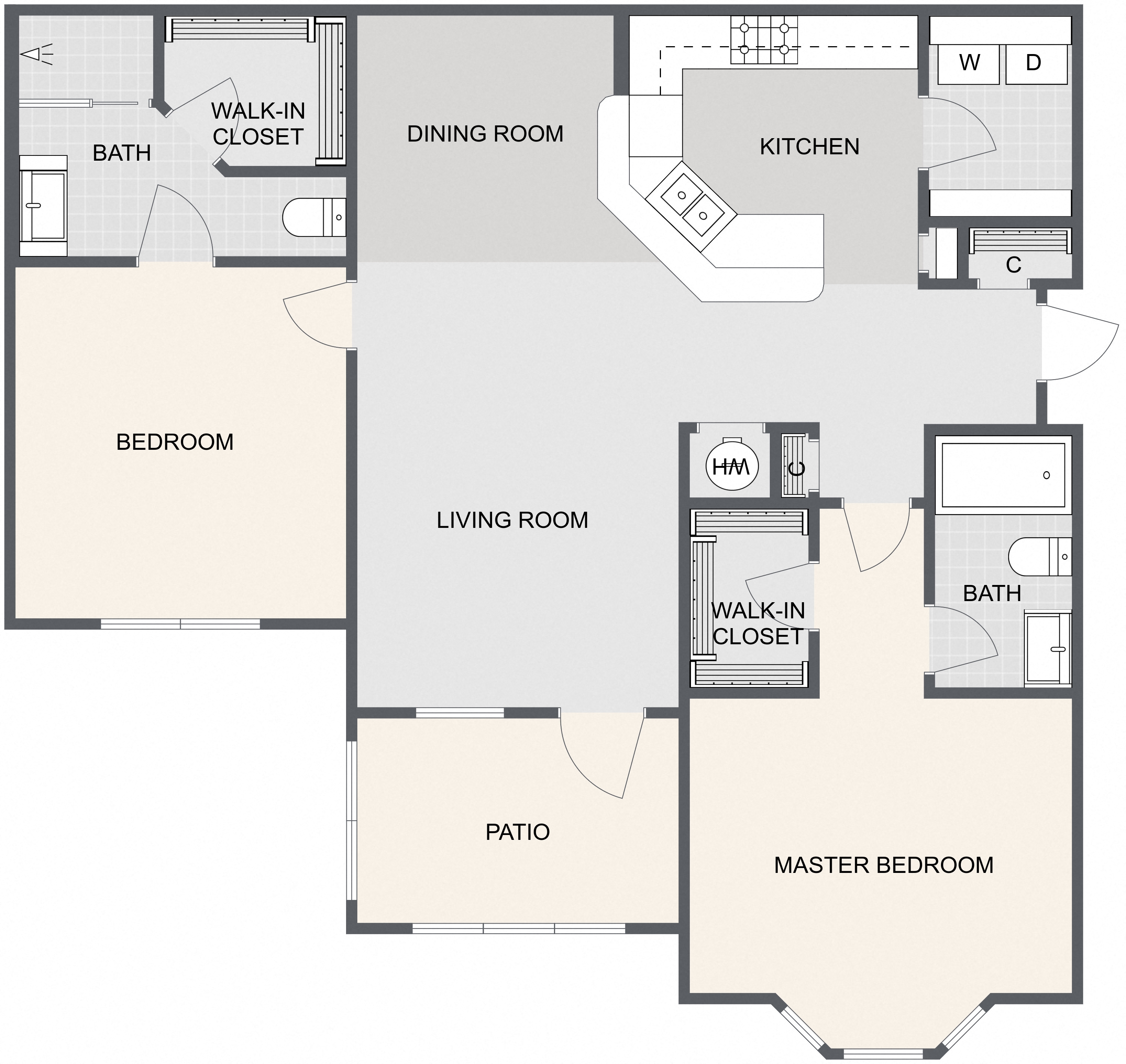 Floor plan for 2 beds, 2 baths, 1191 sqft